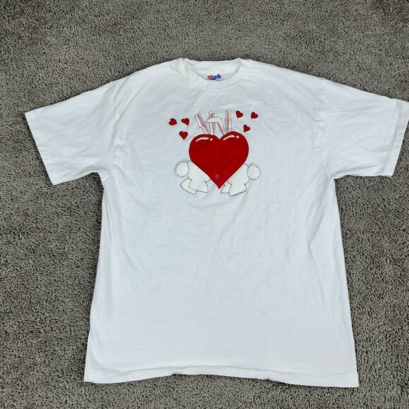 Hanes Other - Vintage Royal Tees Shirt Mens L Valentines White Bunny Heart Love Hanes USA 90s